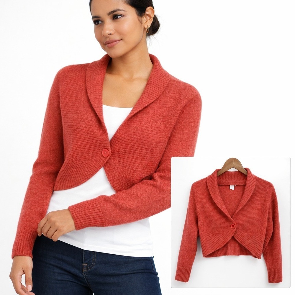 Maurices Cropped Cardigan Button Front Knit Coral Lightweight Layer XL